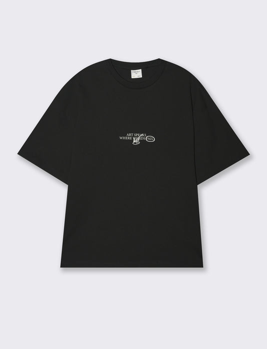 T-shirt boxy fit in cotone con stampe e ricamo da uomo - Nero