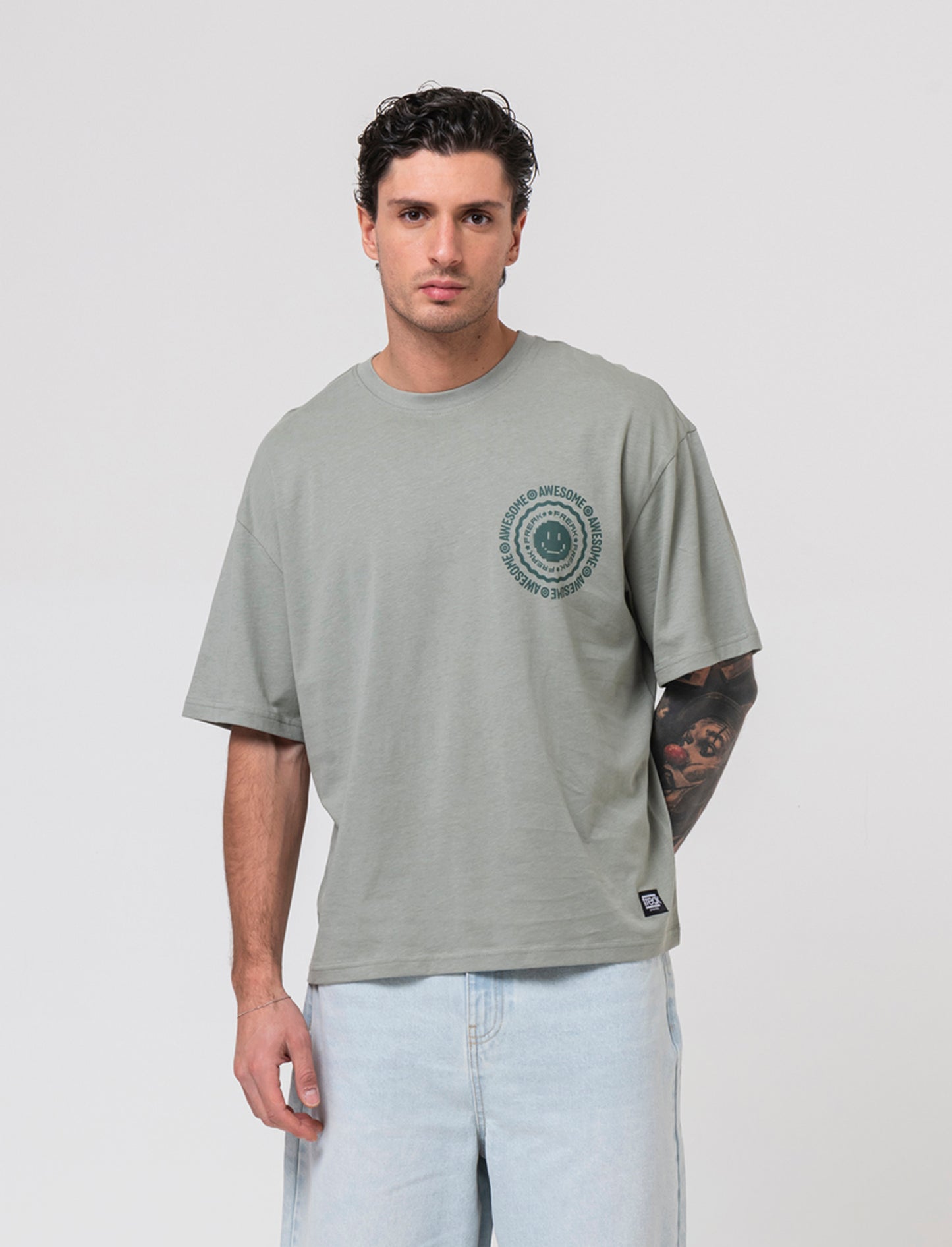 T-shirt boxy fit in cotone con stampe da uomo - Verde