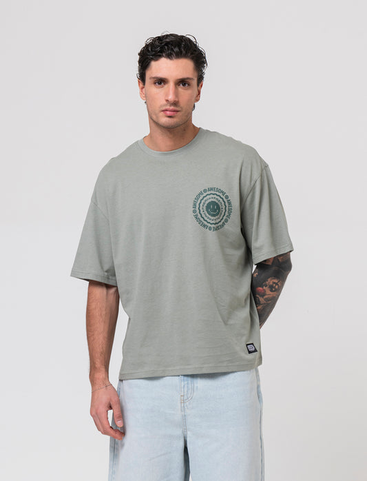 T-shirt boxy fit in cotone con stampe da uomo - Verde