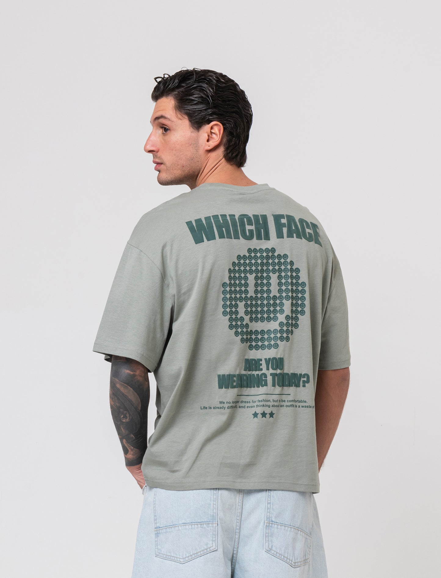 T-shirt boxy fit in cotone con stampe da uomo - Verde