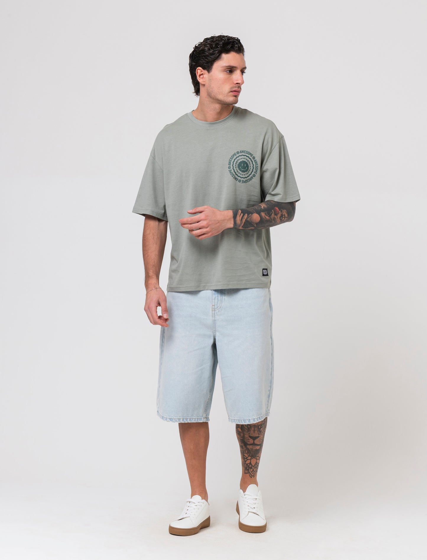 T-shirt boxy fit in cotone con stampe da uomo - Verde