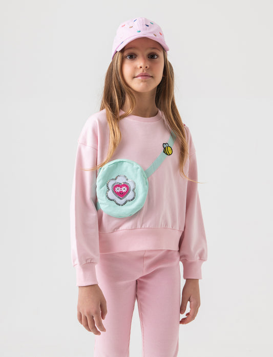 Felpa girocollo loose fit da bambina - Rosa