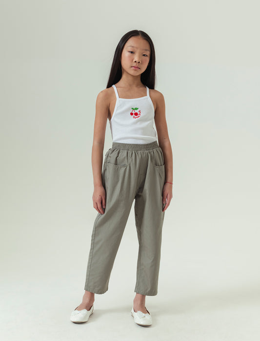 Pantaloni in cotone modello paperbag. da bambina - Verde kaki