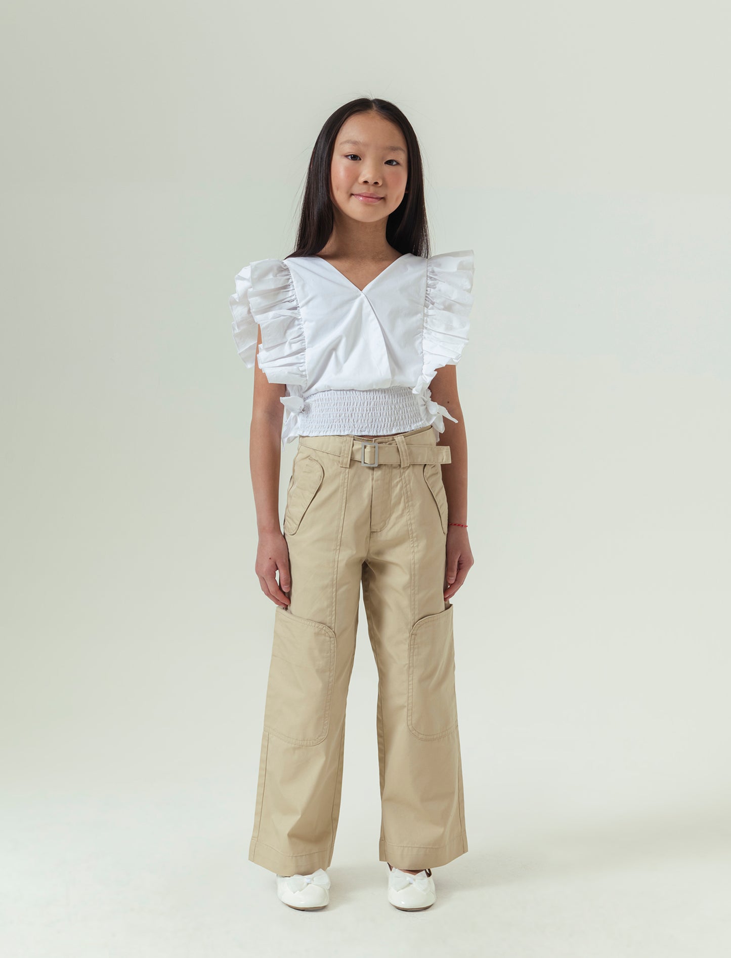 Pantaloni in twill gamba ampia. da bambina - Beige