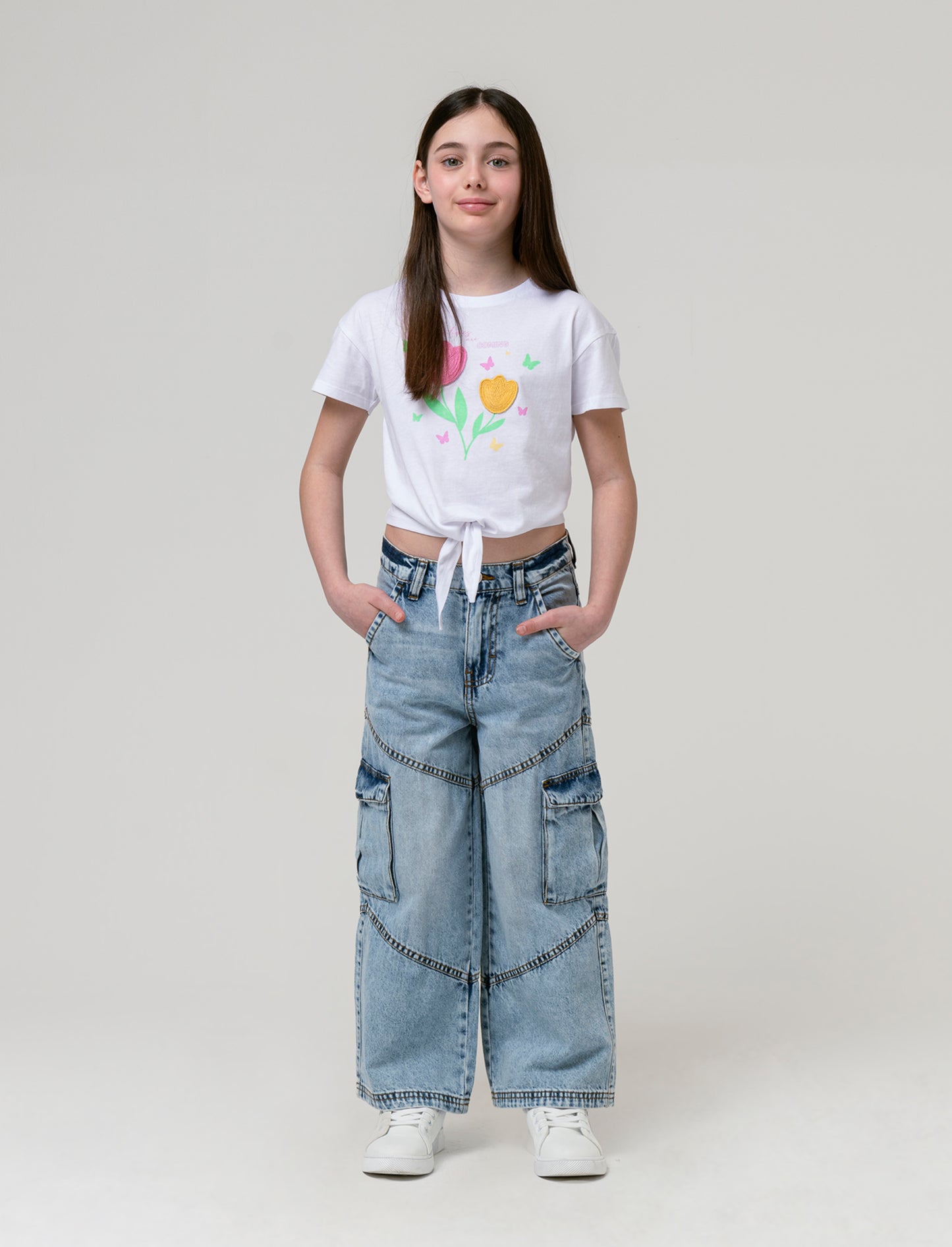 T-shirt in cotone con nodo. da bambina - Bianco latte