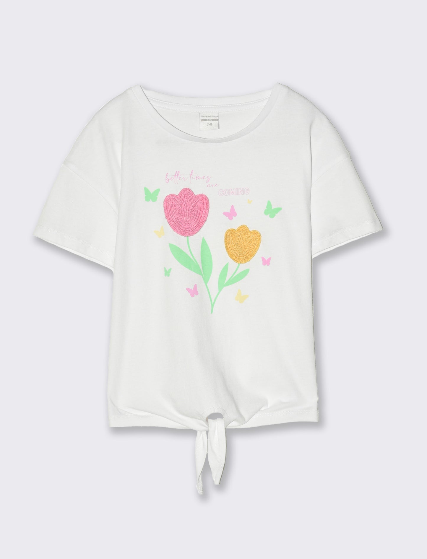 T-shirt in cotone con nodo. da bambina - Bianco latte