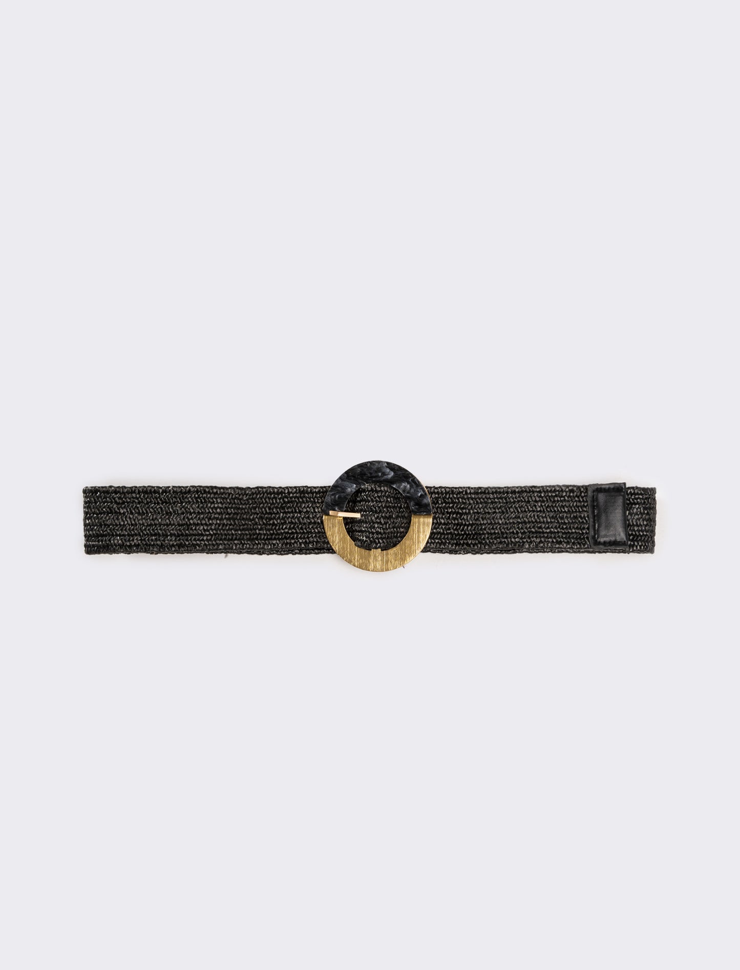 Cintura donna in paglia fibbia tonda - Nero