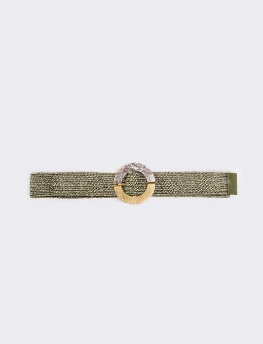 Cintura donna in paglia fibbia tonda - Verde