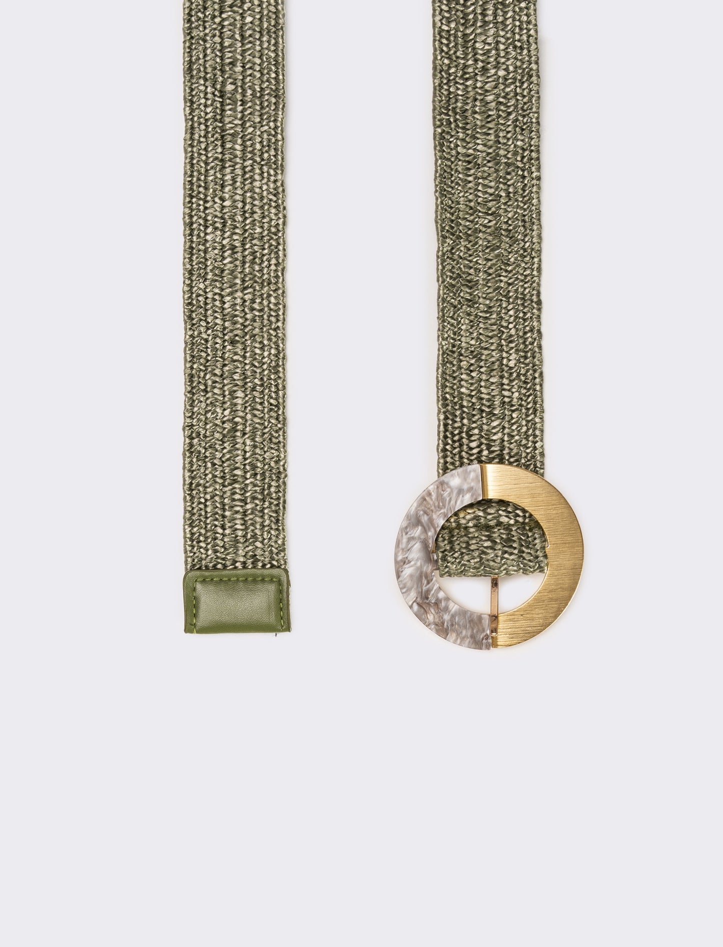 Cintura donna in paglia fibbia tonda - Verde