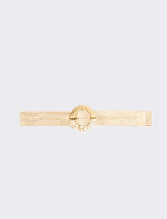 Cintura donna in paglia fibbia tonda - Beige