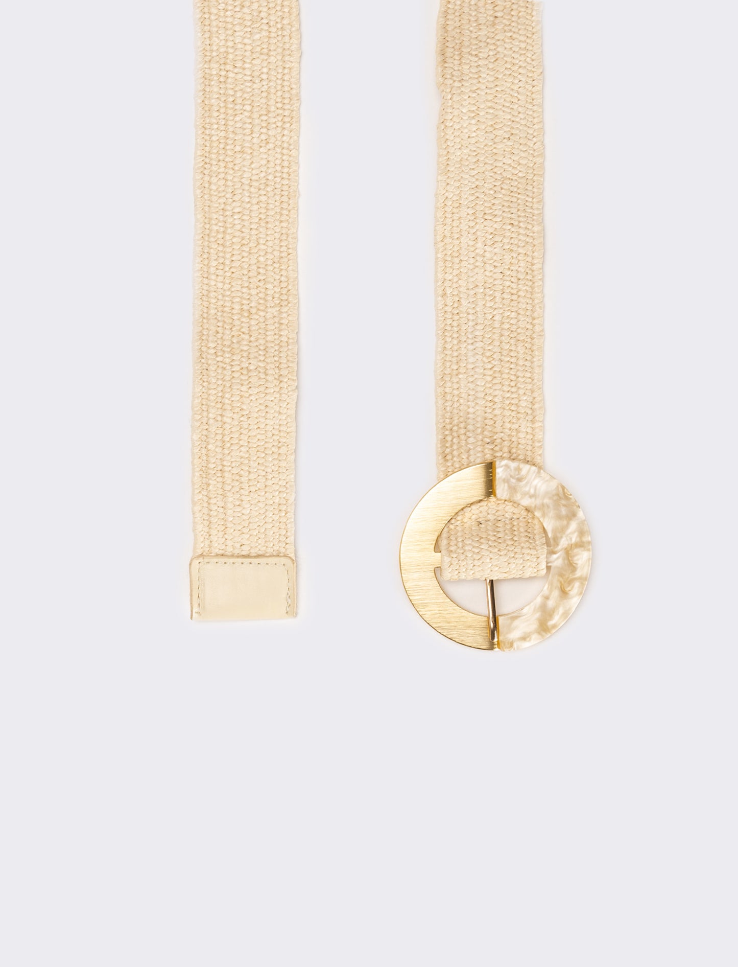 Cintura donna in paglia fibbia tonda - Beige