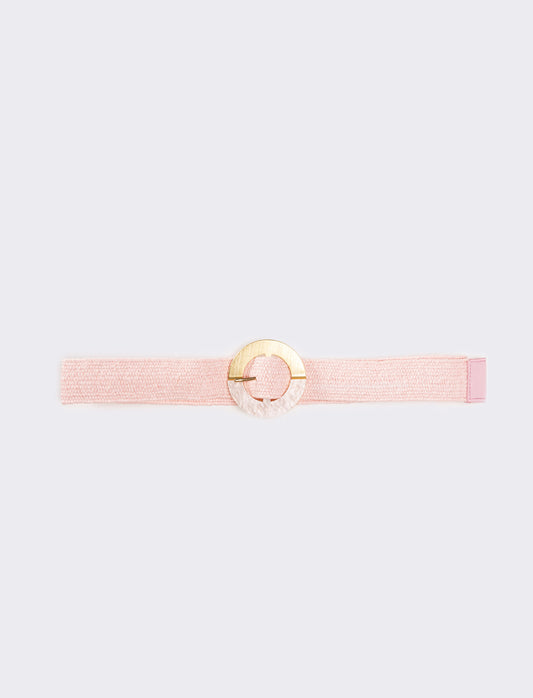 Cintura donna in paglia fibbia tonda - Rosa