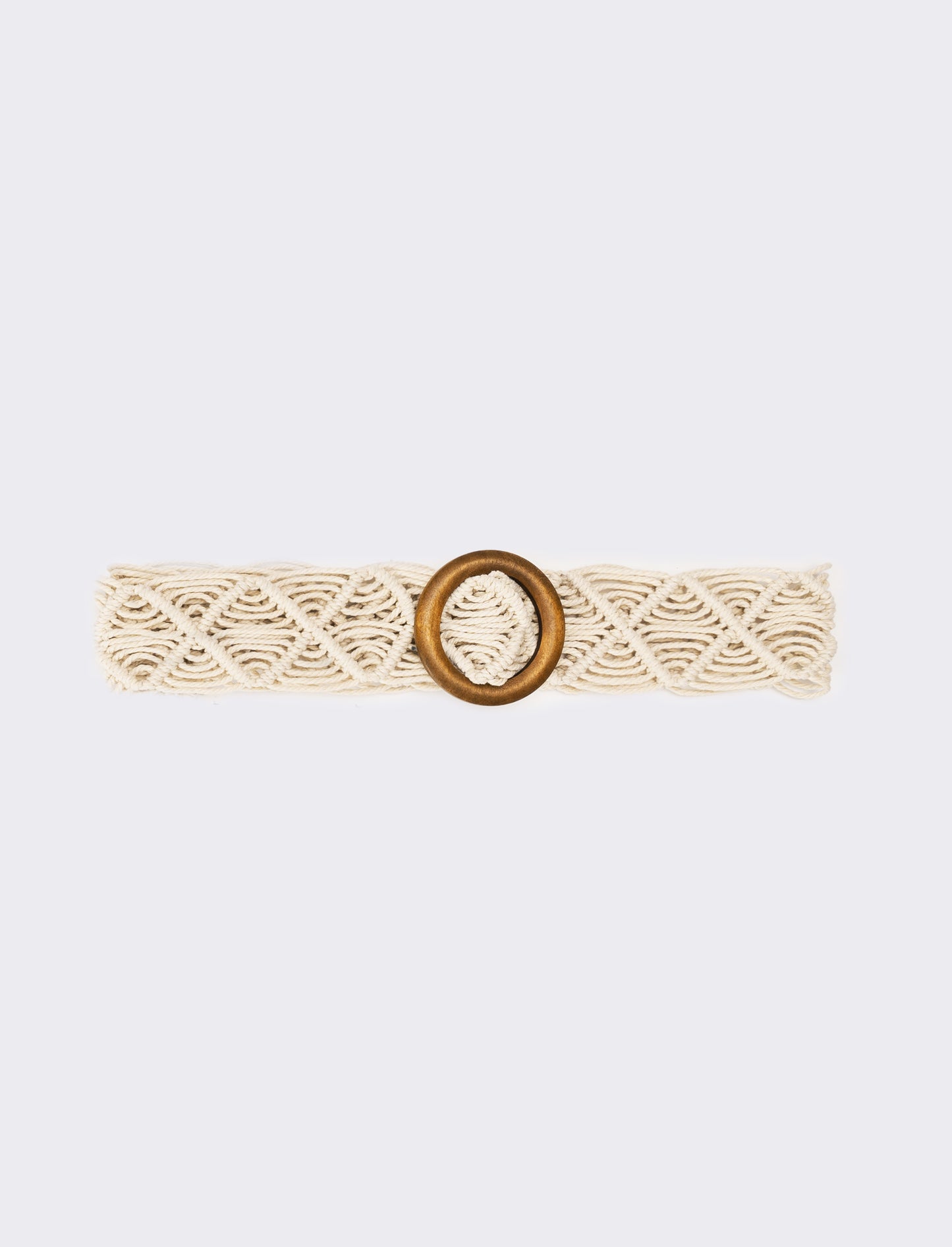 Cintura donna intrecciata filo e fibbia in legno - Beige