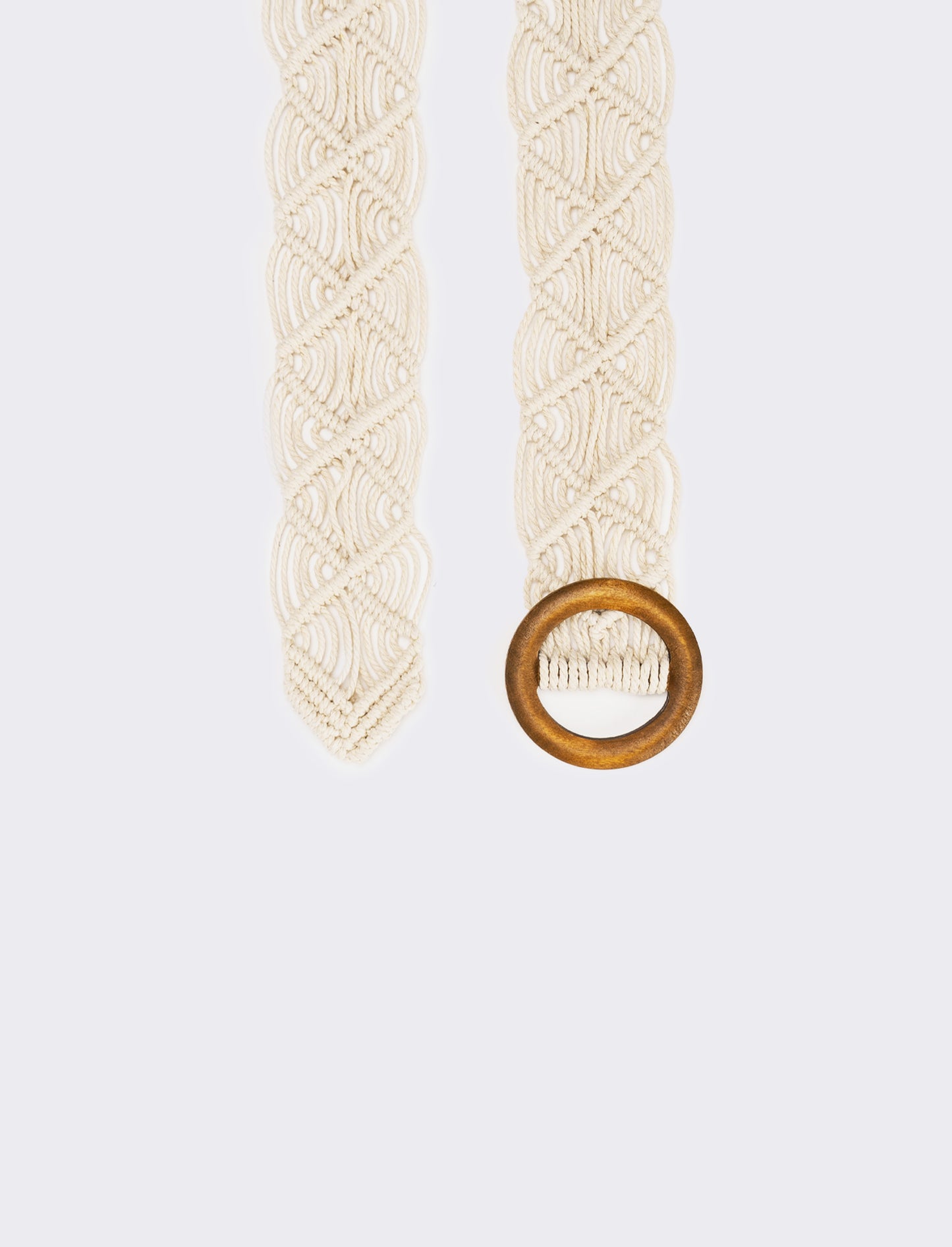 Cintura donna intrecciata filo e fibbia in legno - Beige