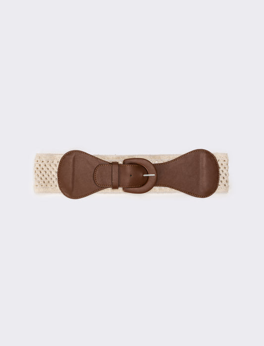 Cintura donna elastica effetto uncinetto - Beige