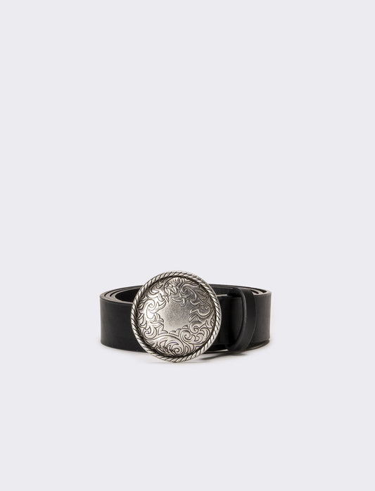 Cintura donna fibbia tonda country - Nero