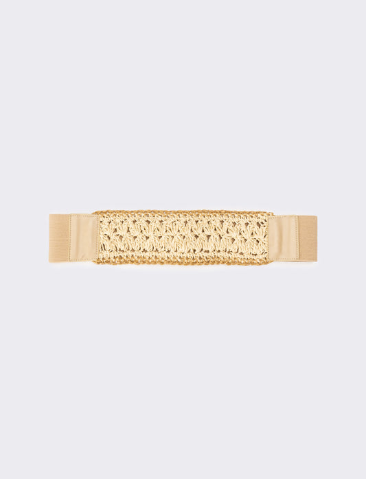 Cintura donna elastica con impunture di paglia - Beige