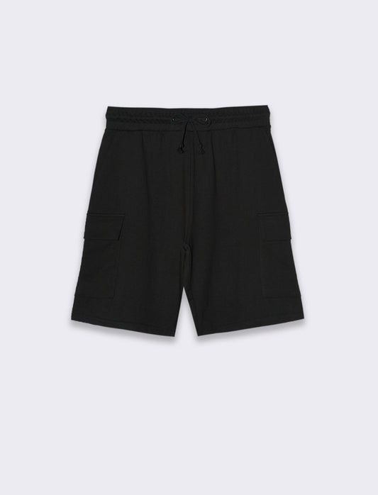 Bermuda in felpa con vita jogger da uomo - Nero