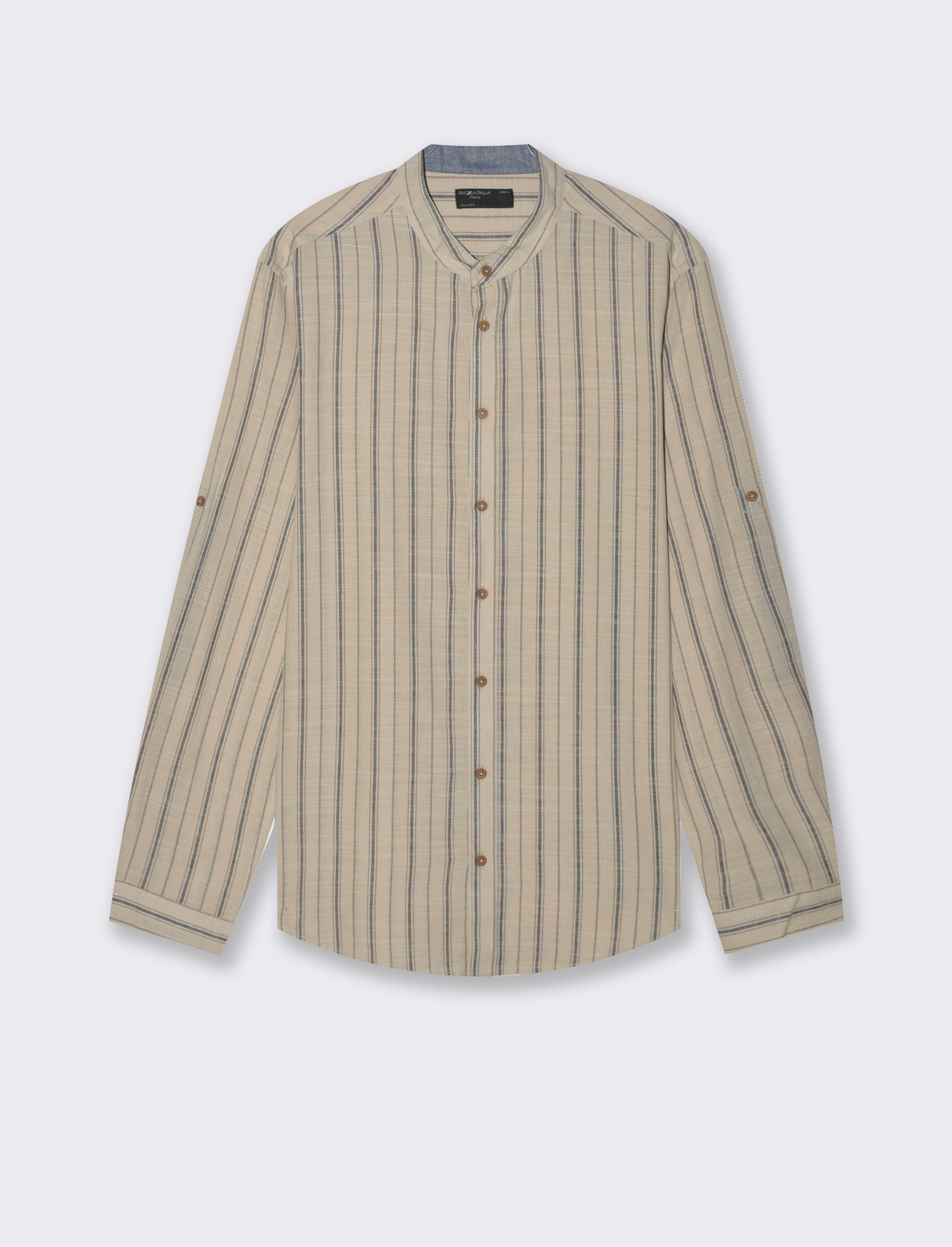 Man's striped korean collar shirt - Beige