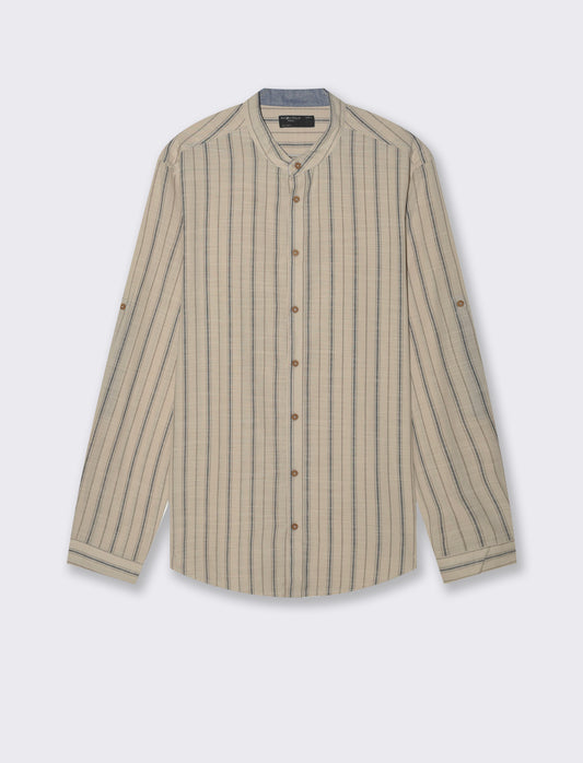 Camicia coreana a righe da uomo - Sabbia