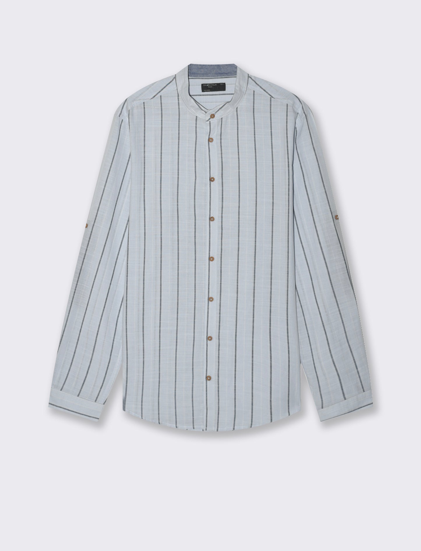 Camicia coreana a righe da uomo - Celeste polvere