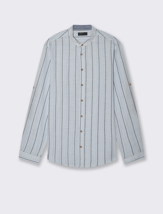 Camicia coreana a righe da uomo - Celeste polvere