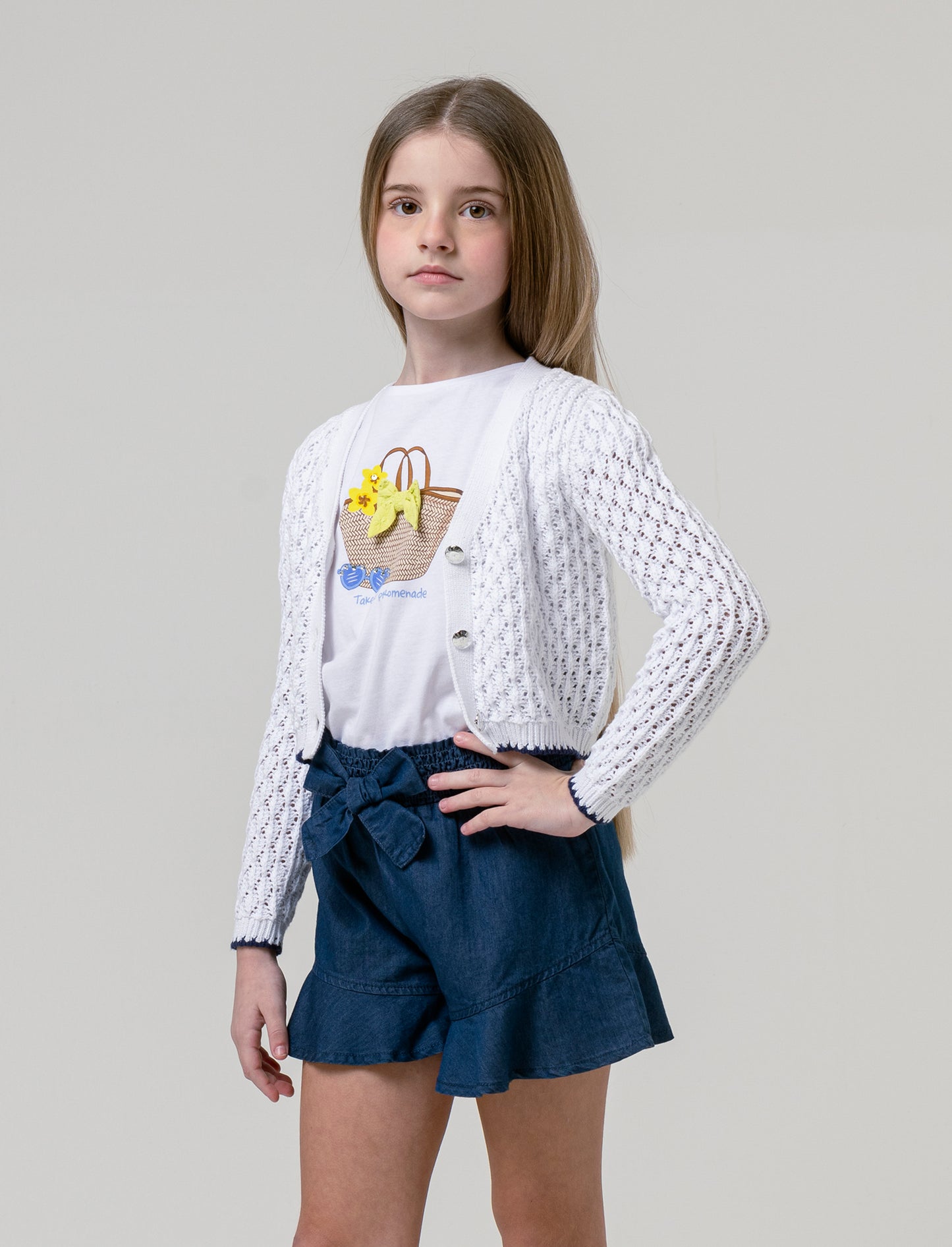 Cardigan in filo di cotone da bambina - Bianco