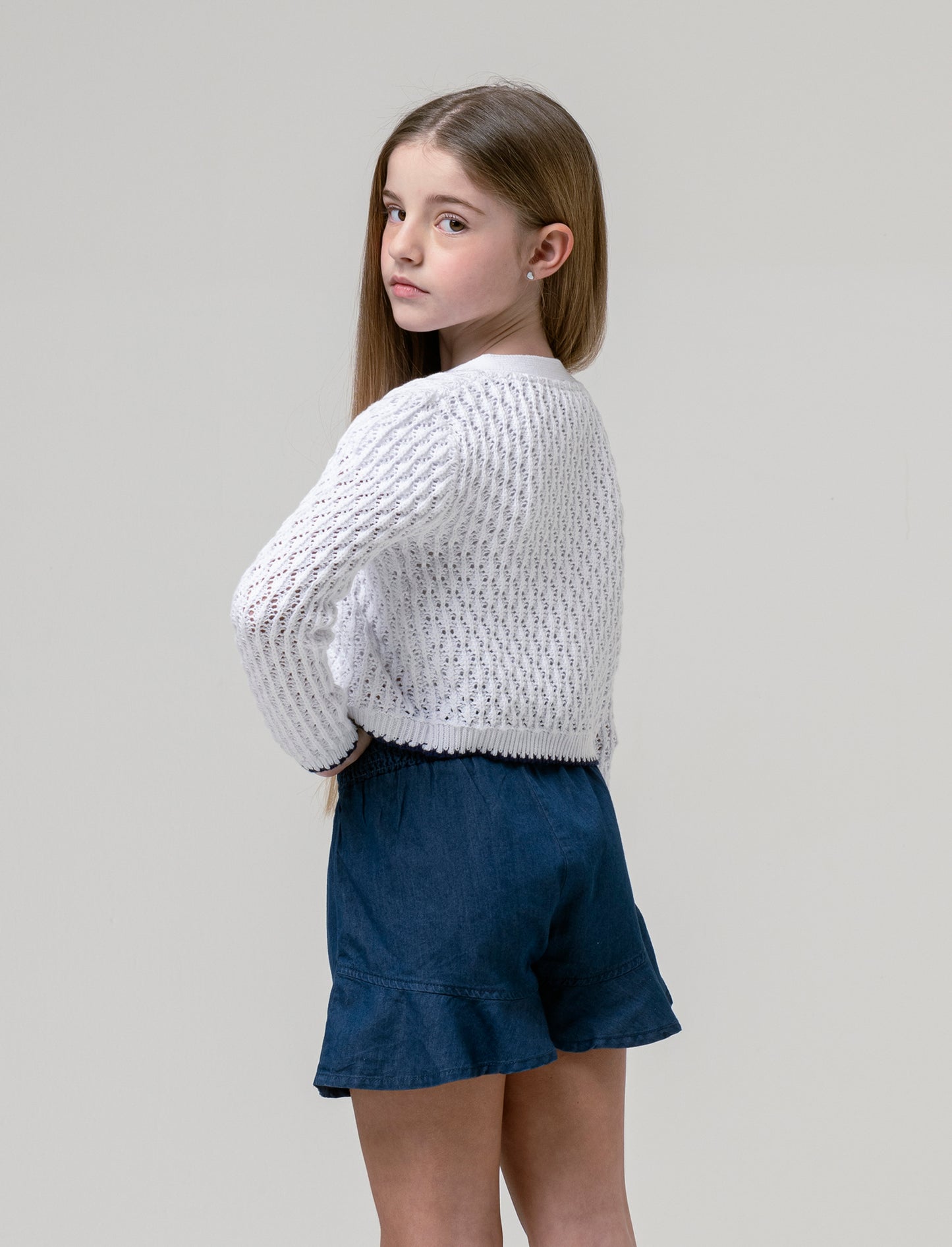 Cardigan in filo di cotone da bambina - Bianco