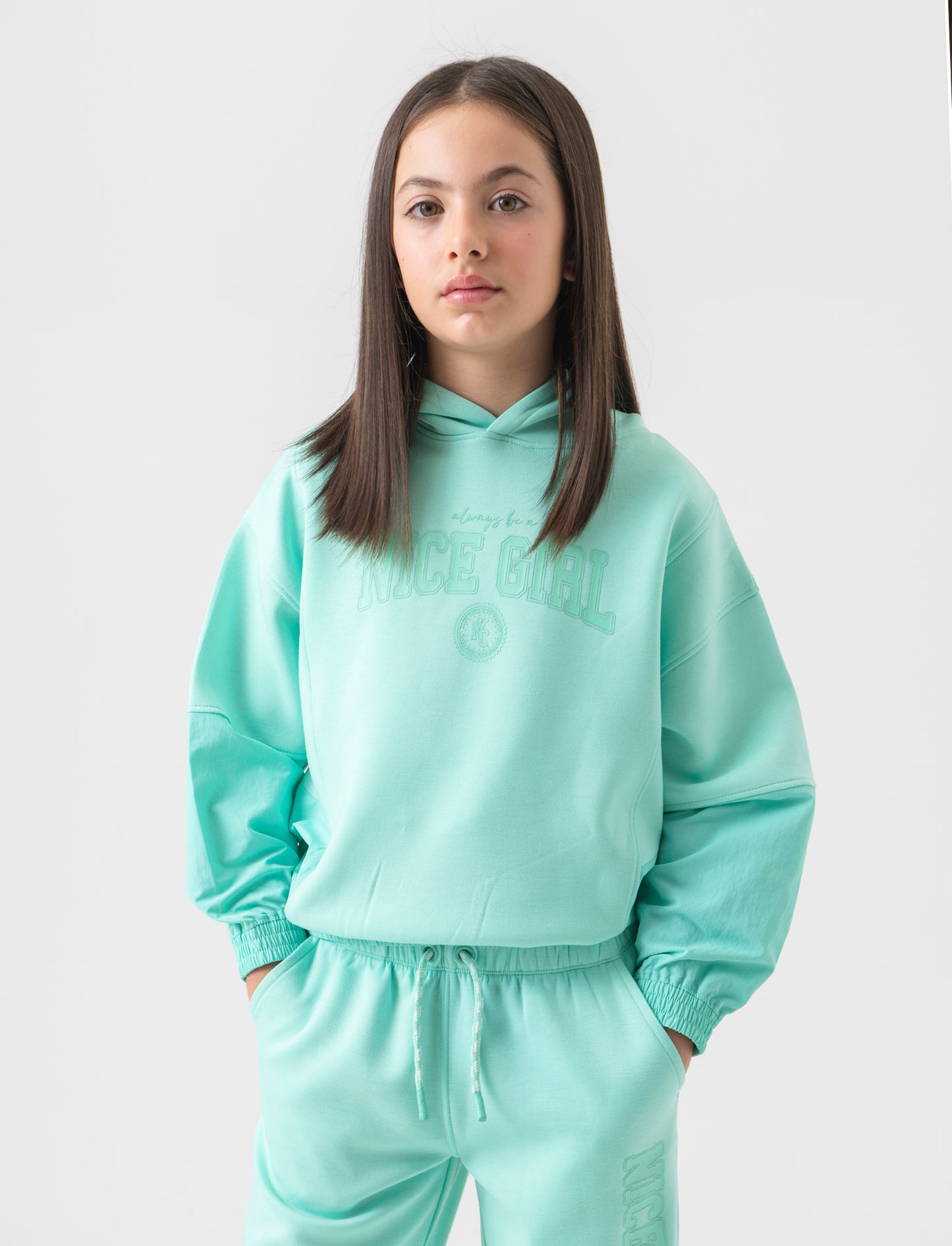 Felpa da bambina sportiva - Verde acqua
