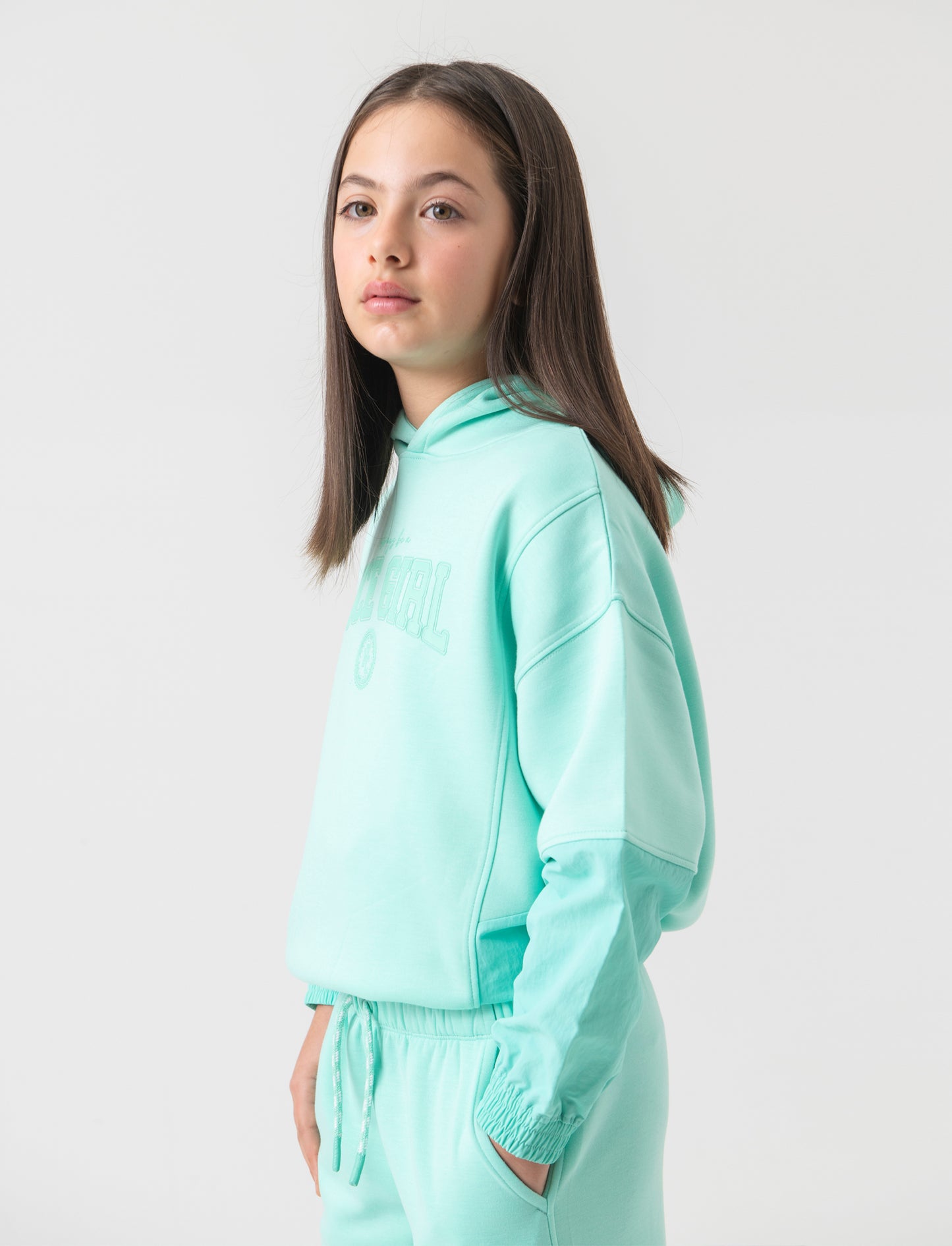 Felpa da bambina sportiva - Verde acqua