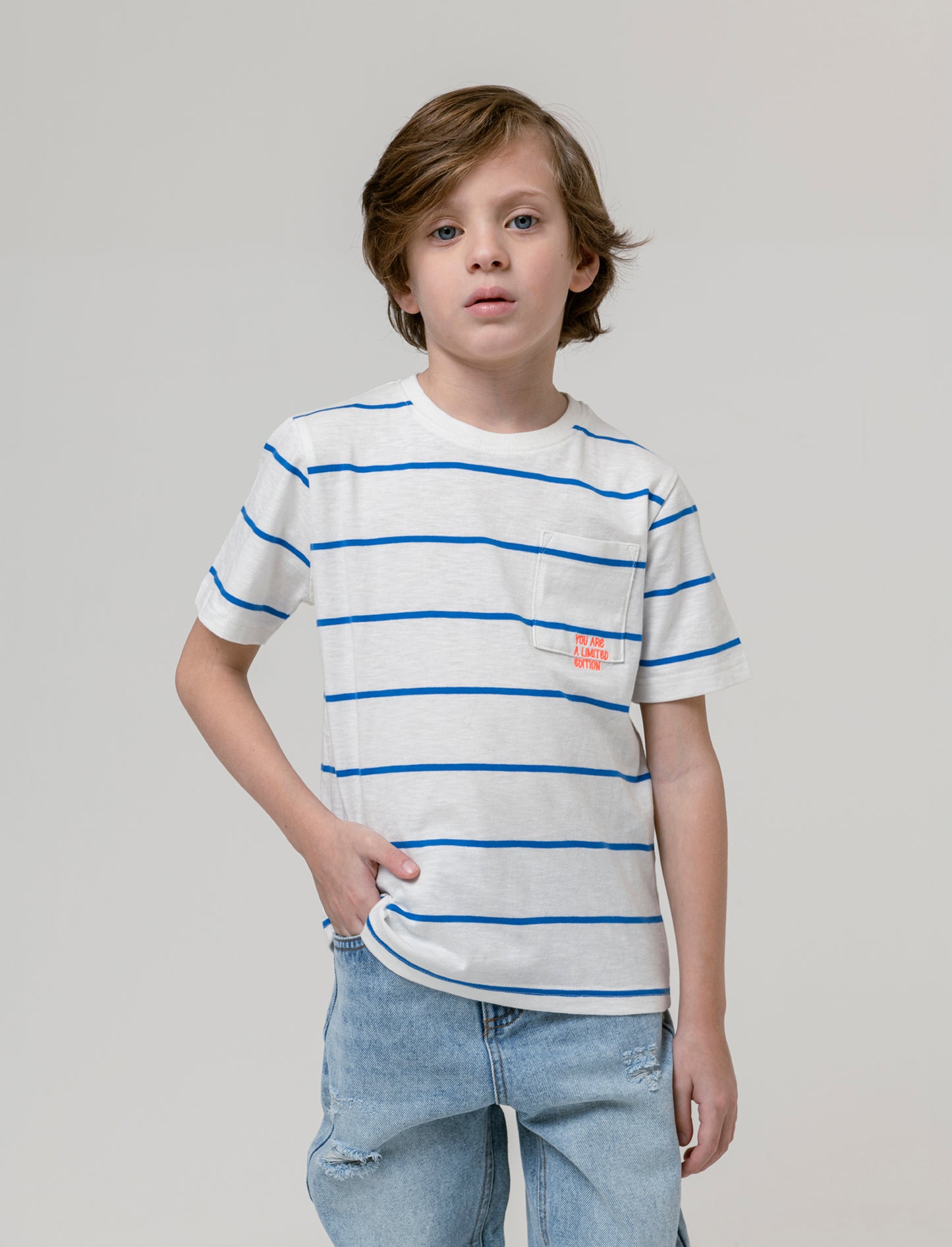 T-shirt rogato blu da bambino - Righe