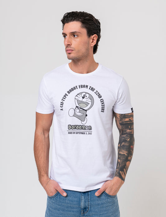 T-shirt stampa doraemon da uomo - Bianco