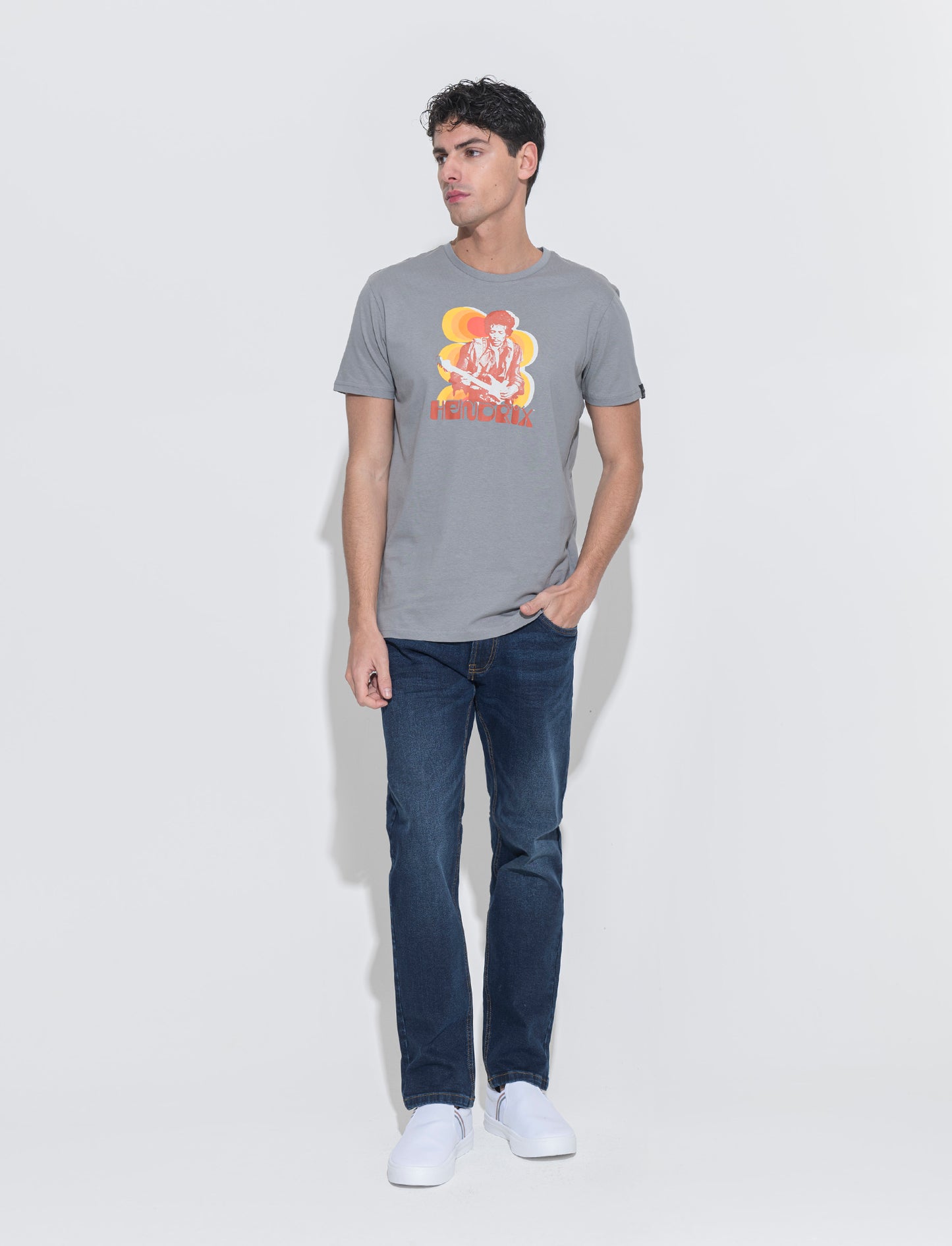 T-shirt stampa jimi hendrix da uomo - Grigio piombo