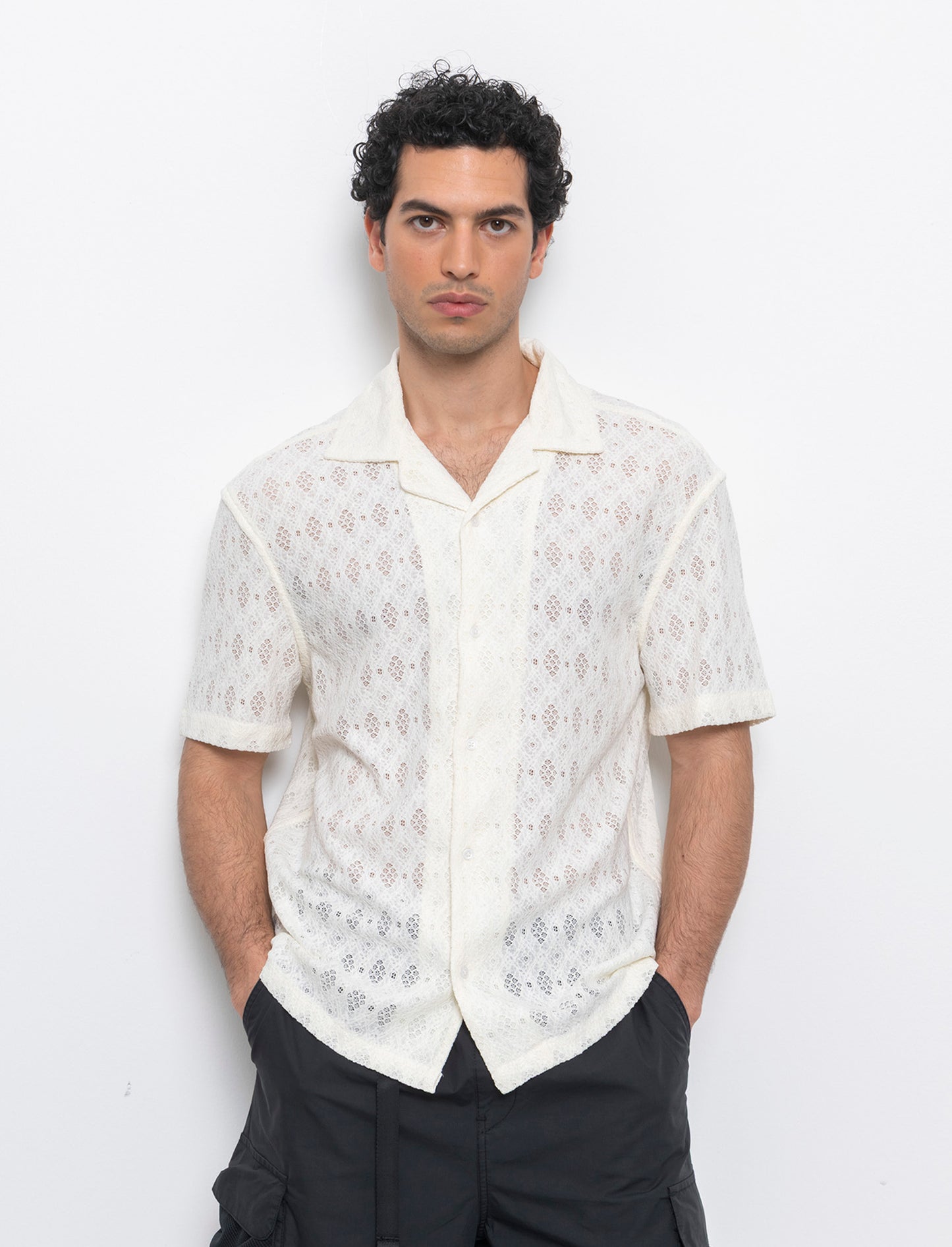 Camicia con struttura aperta da uomo - Bianco