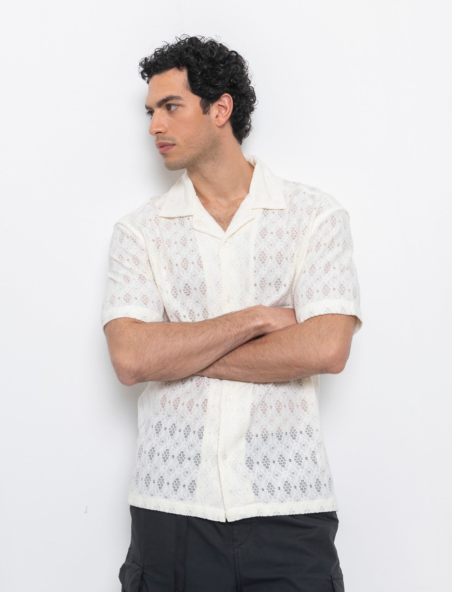 Camicia con struttura aperta da uomo - Bianco