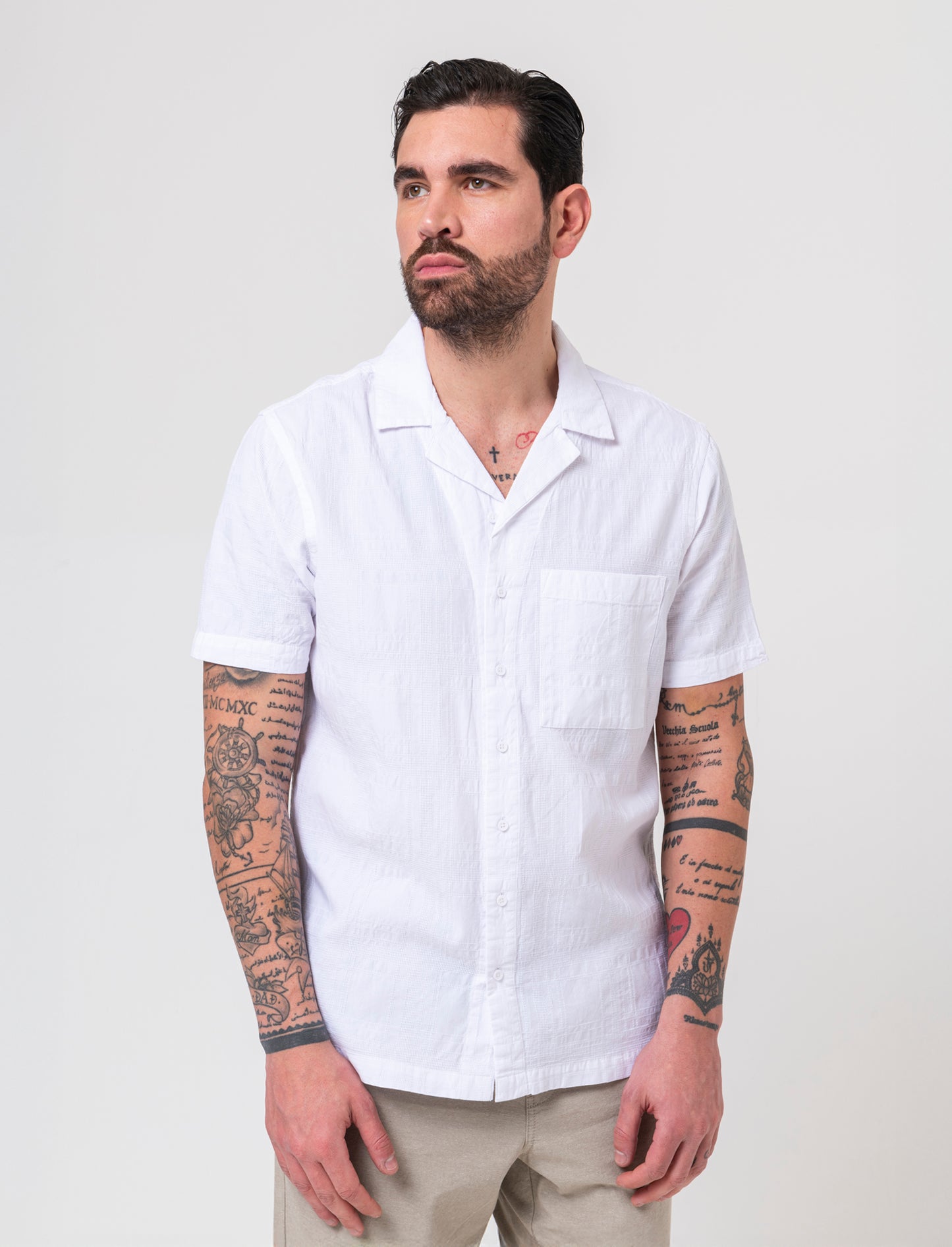 Camicia jacquard effetto quadri da uomo - Bianco