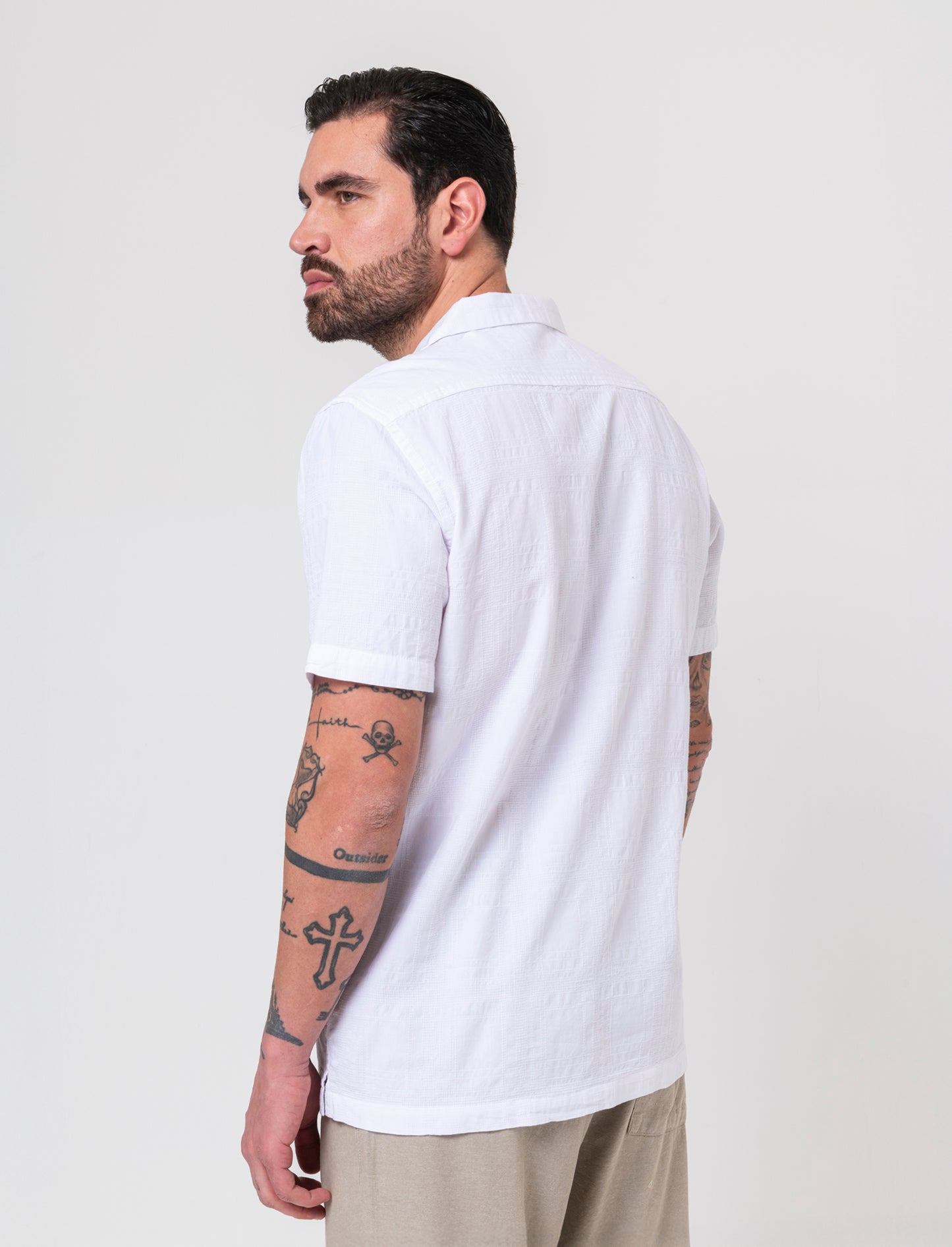 Camicia jacquard effetto quadri da uomo - Bianco