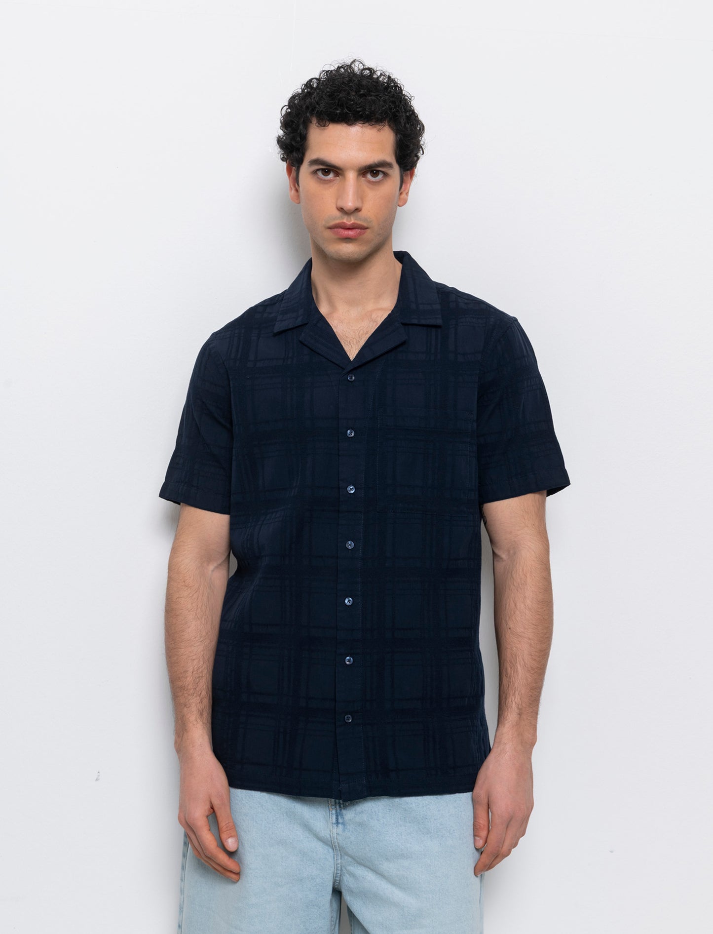 Camicia jacquard effetto quadri da uomo - Blu
