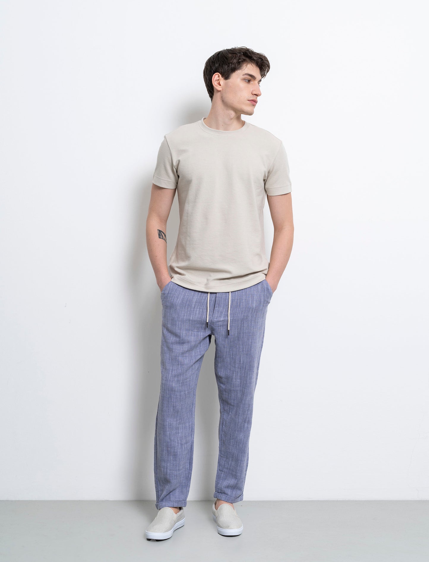Pantaloni jogger tessuto strutturato da uomo - Blu melange