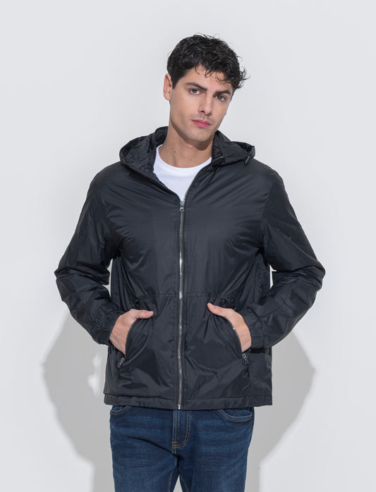 Man's ripstop jacket with hood - Black