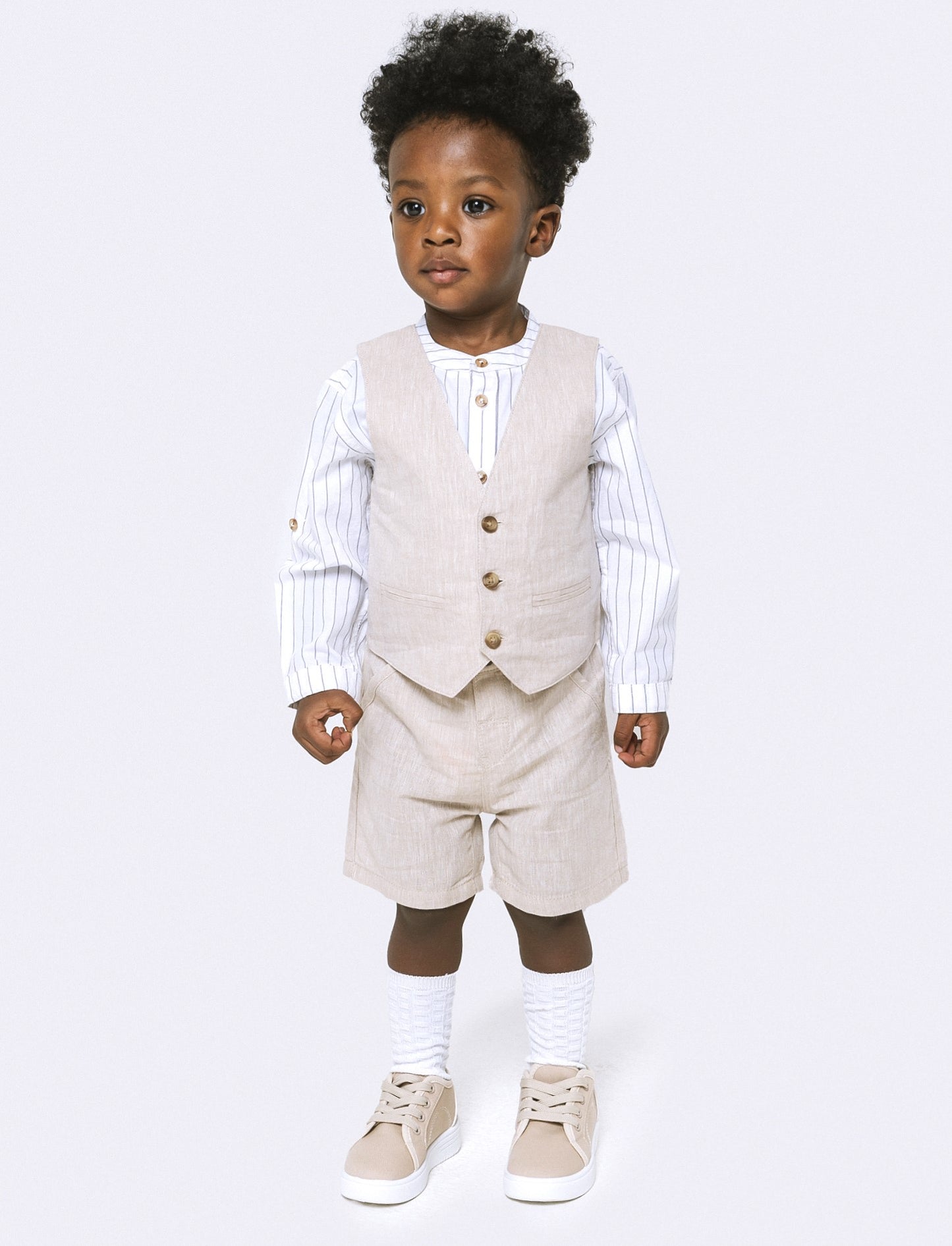 Gilet misto lino da neonato - Beige