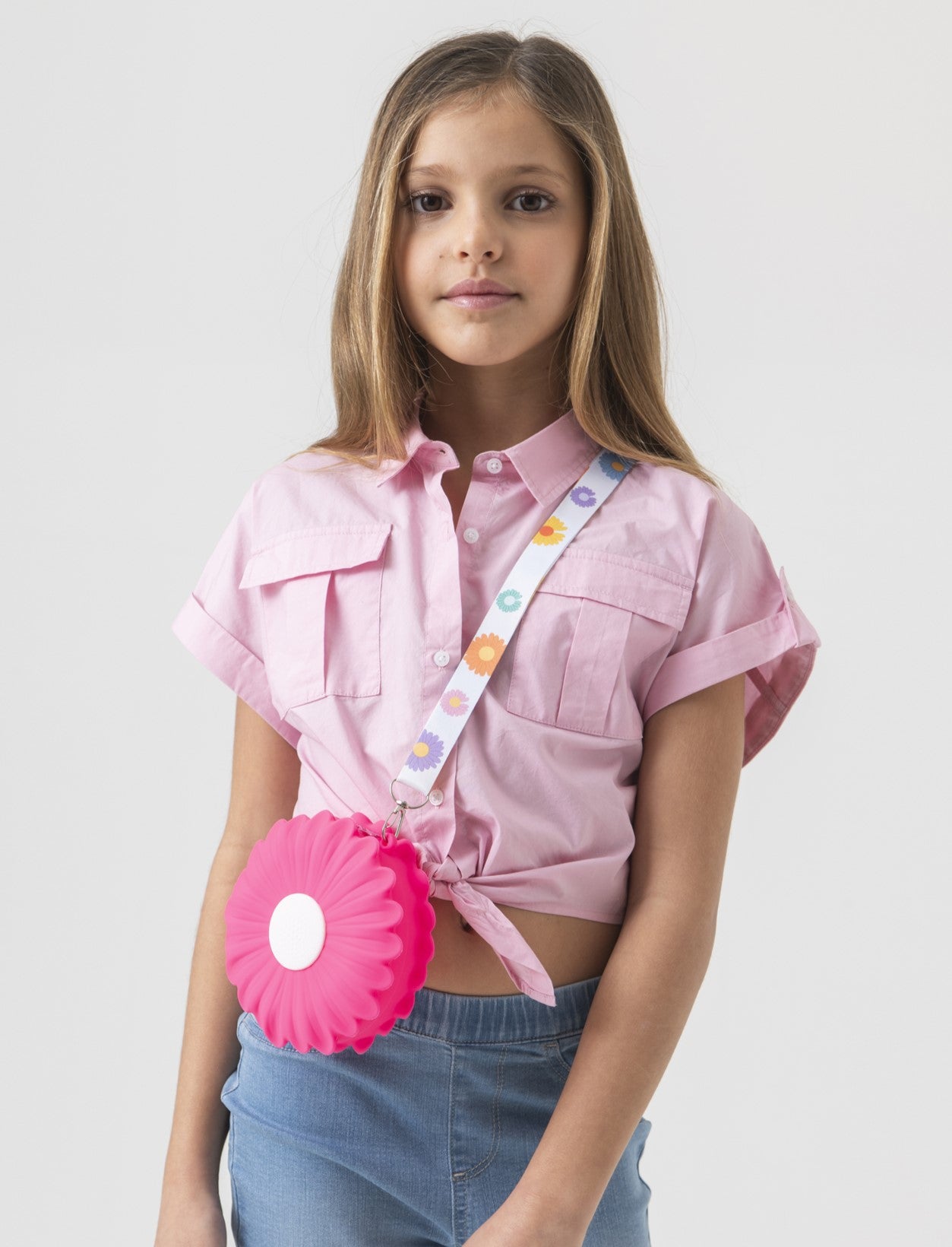 Camicia in cropped con nodo da bambina - Rosa