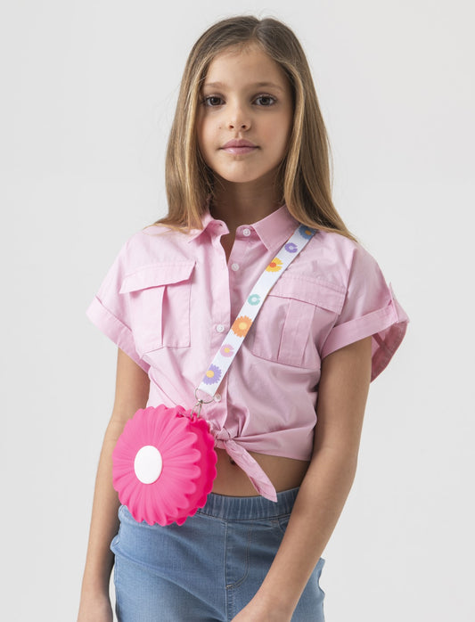Camicia in cropped con nodo da bambina - Rosa