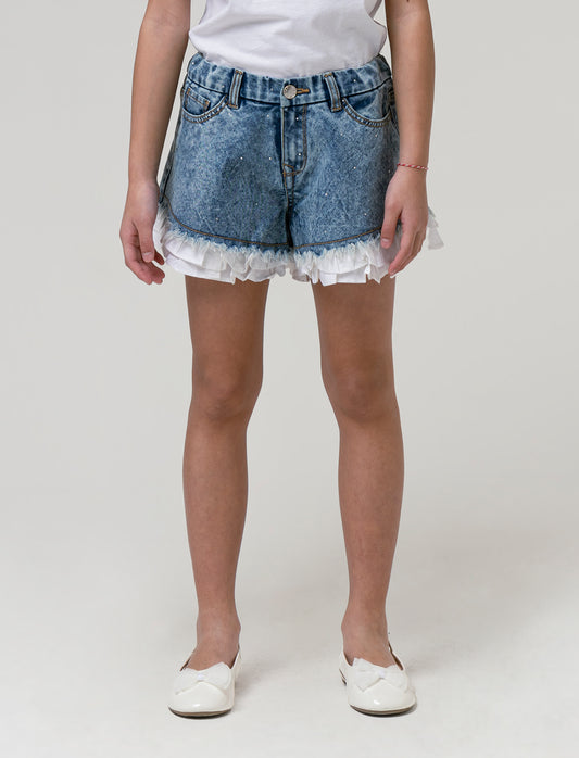 Short denim con strass da bambina - Denim