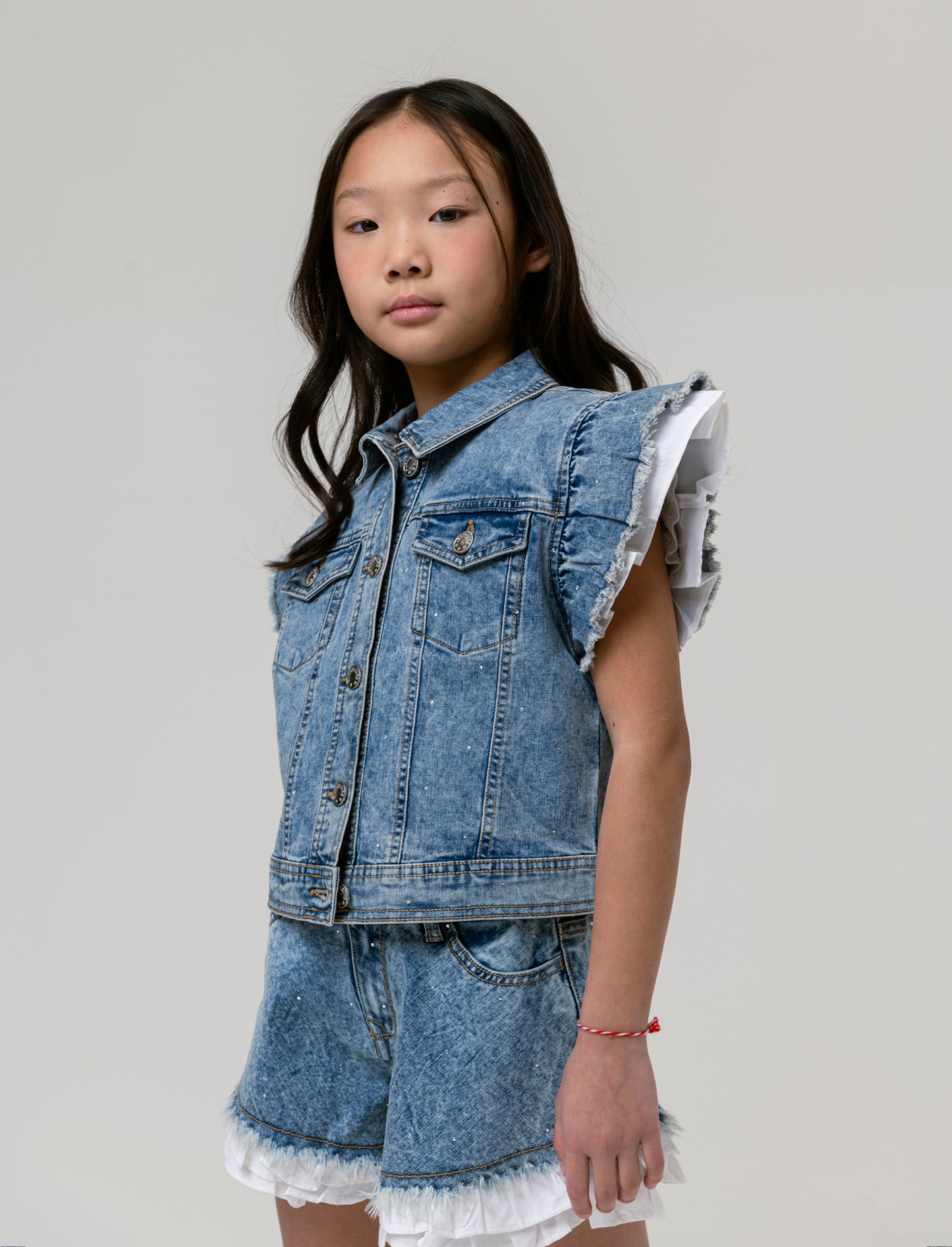 Giubbotto denim strass da bambina - Denim