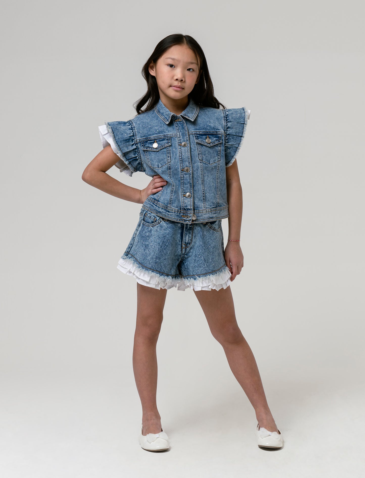 Giubbotto denim strass da bambina - Denim