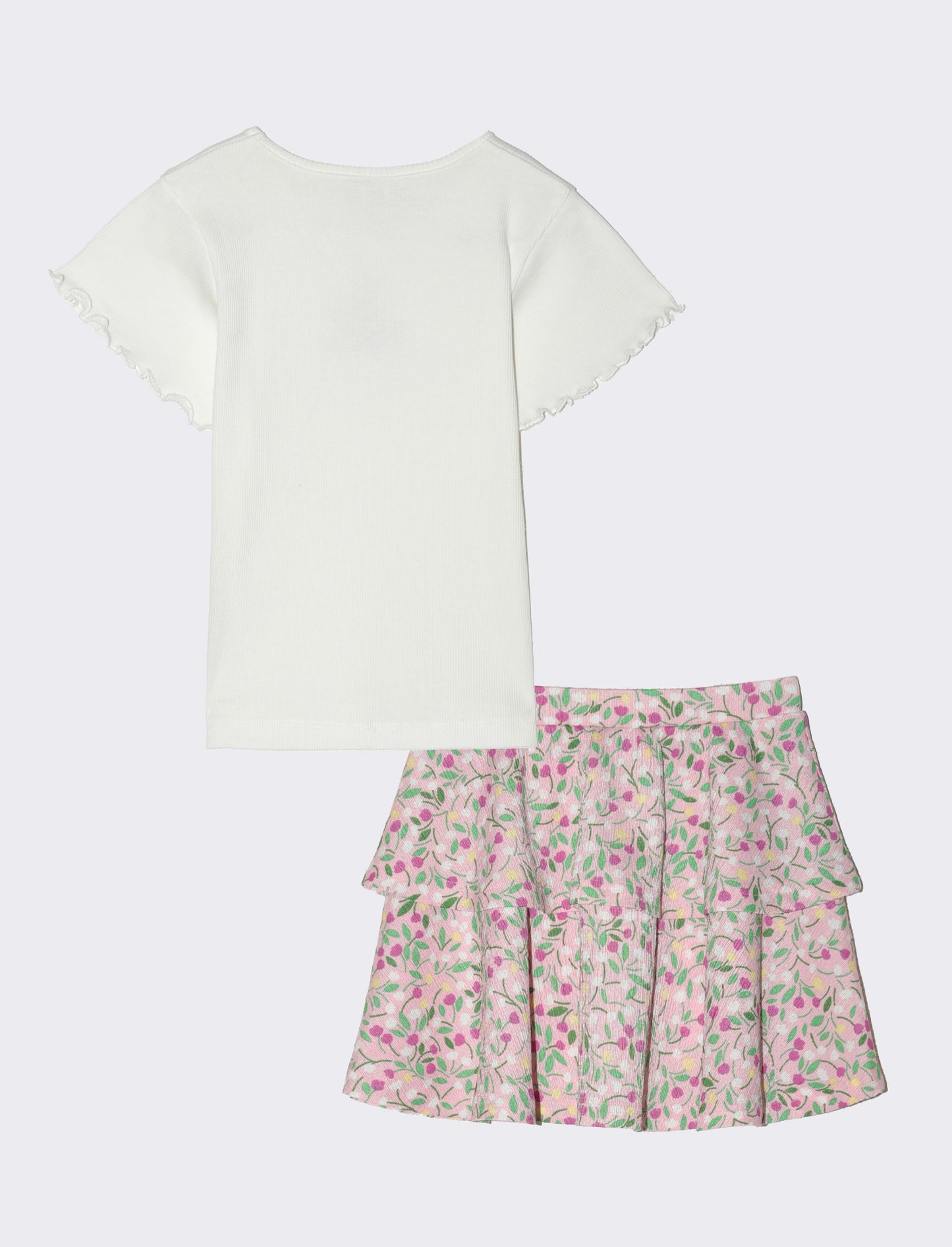 Completo top e gonnellina a balze da bambina - Bianco-rosa