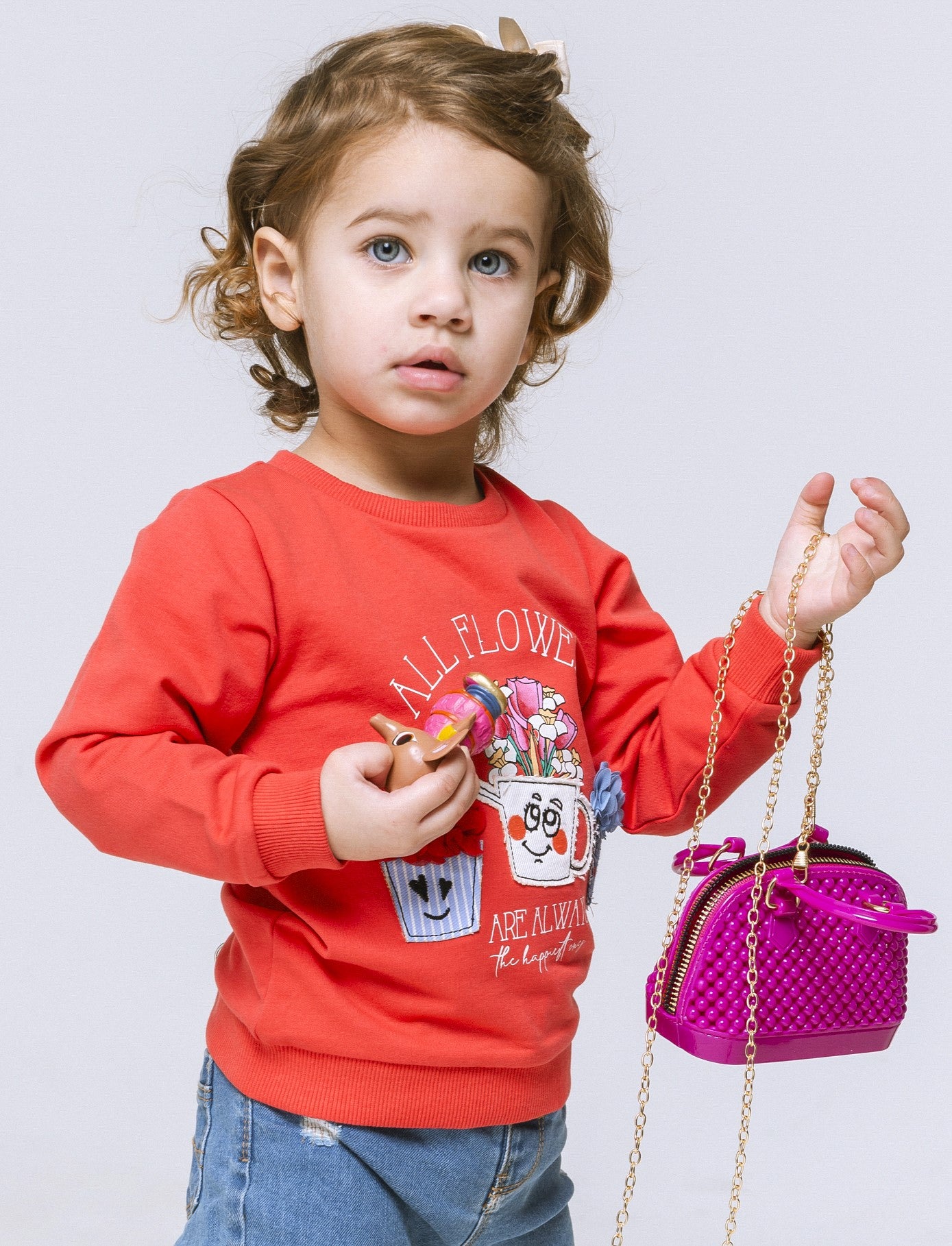 Felpa con applicazioni e ricami da neonata - Corallo
