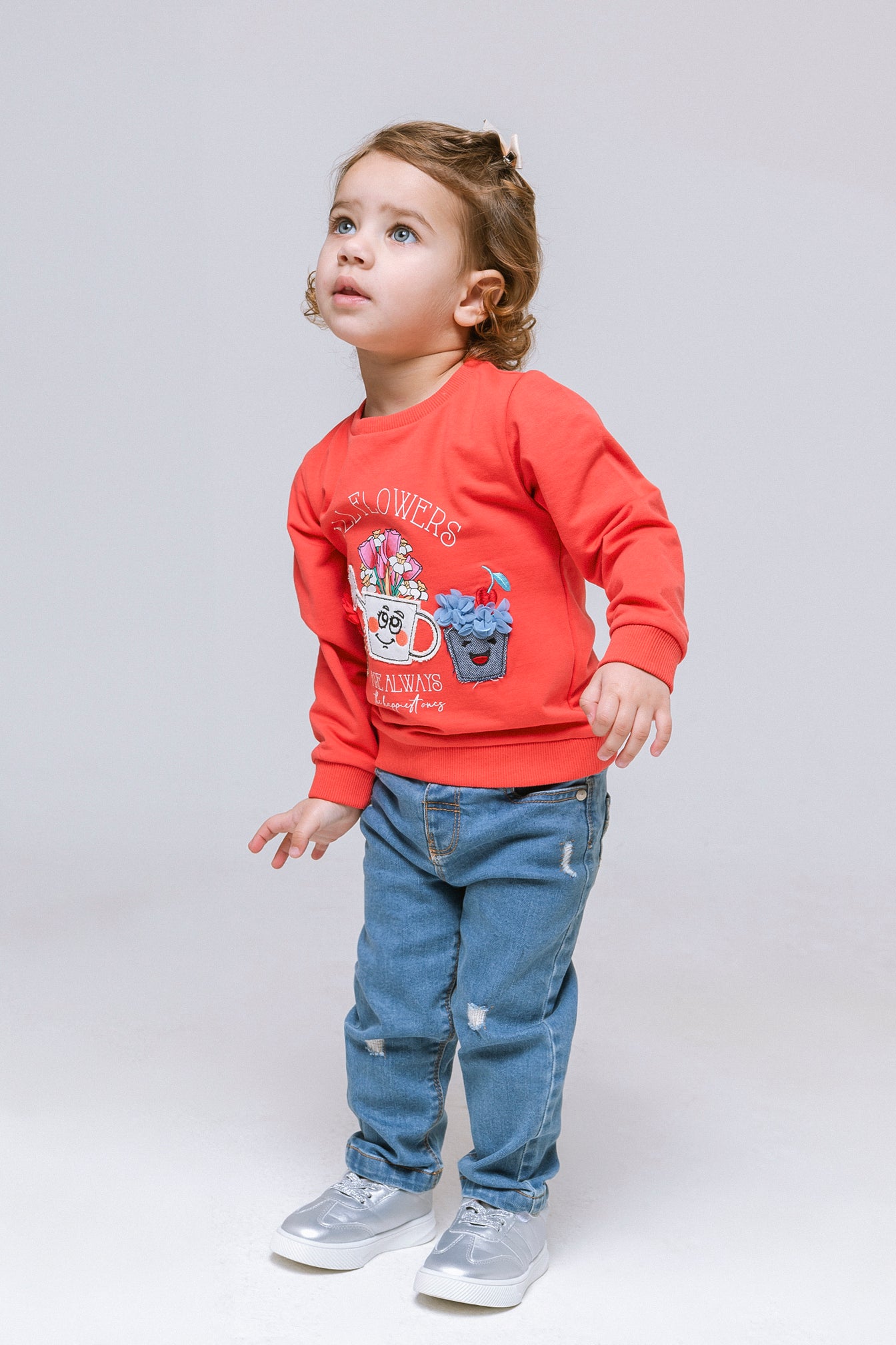 Felpa con applicazioni e ricami da neonata - Corallo