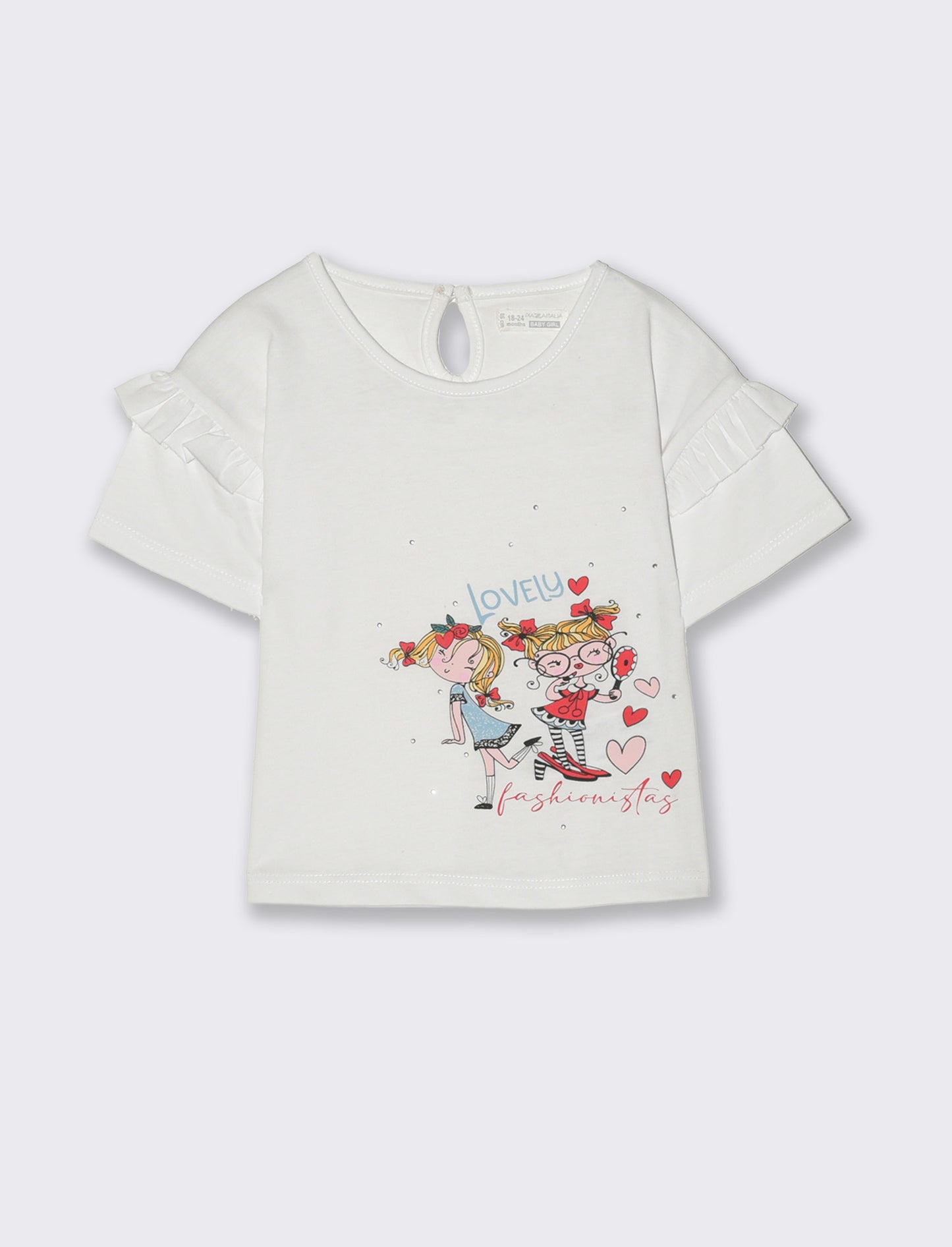 T-shirt con stampa e strass da neonata - Bianco